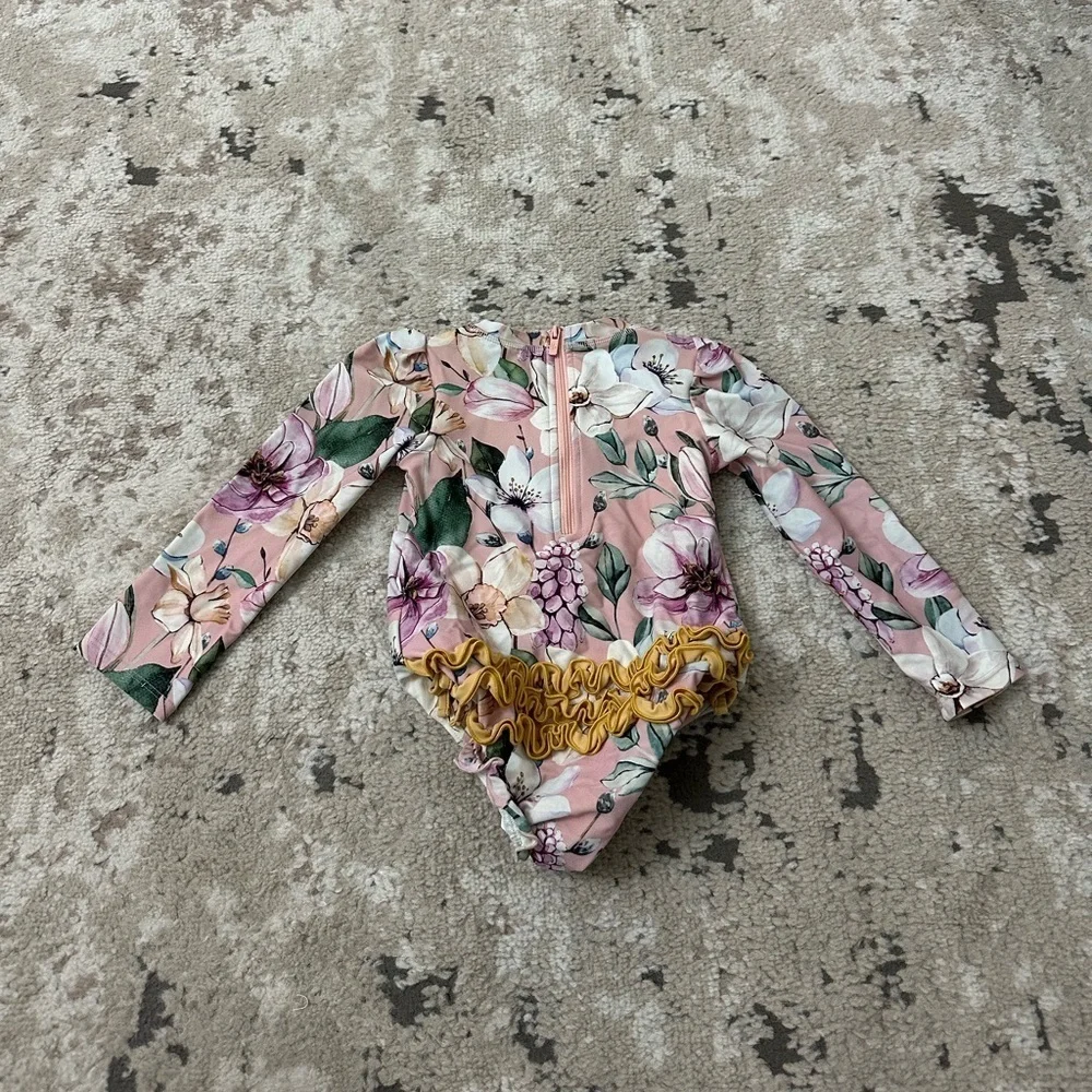Posh Peanut Floral One Piece Rash Guard Swimsuit Size 3T